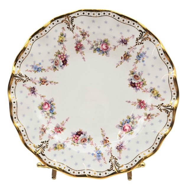 Mid 20th Century Mid 20th Century Royal Crown Derby “Royal Antoinette” Bone China Salad Plate – Hand Gilded English Porcelain 8" - Set of 4 For Sale - Image 5 of 11