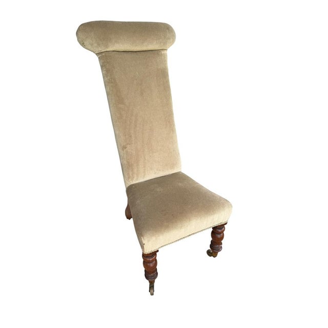 Victorian Green Velvet Prayer Chair on Original Casters, 1900 For Sale - Image 11 of 11
