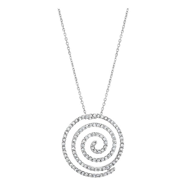 Circular Pave Diamond pendant .45cttw 14k White Gold 16" For Sale
