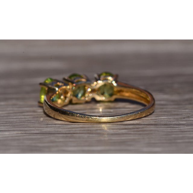 1990s The Hearst Castle: Yellow Gold Peridot Three Stone Ring For Sale - Image 5 of 10