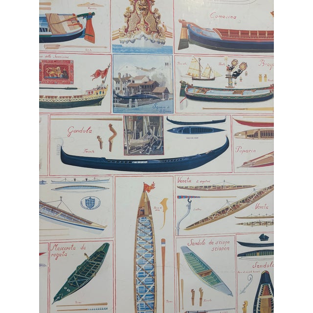 Barche a Venezia Vintage Italian Nautical Poster Framed Venice Boat Chart Wall Art For Sale - Image 11 of 15