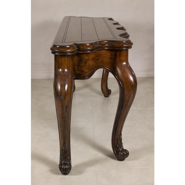 Wood Late 20th Century Marge Carson Walnut Serpentine Console Table with Cabriole Legs For Sale - Image 7 of 18