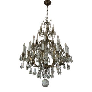 1920s French Baroque 18-Light Crystal Chandelier For Sale