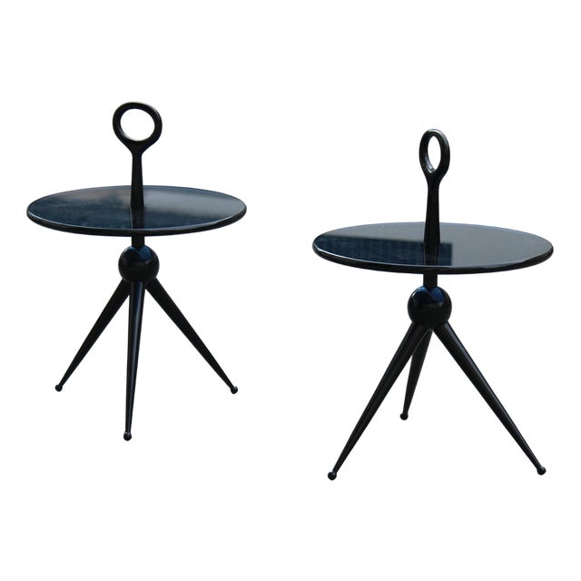 Round Coffee Tables with Handles from Cesare Lacca, Italy, 1950s, Set of 2 For Sale