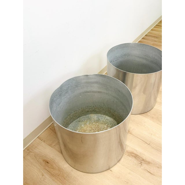 Vintage Round Chrome Oversized Planter Pair MCM Mid-Century Modern Chic For Sale - Image 9 of 15