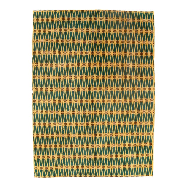 Galerie Shabab Collection Mid-20th Century Handmade Turkish Art Deco Room Size Carpet in Green and Gold For Sale
