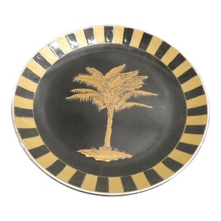 Hollywood Regency Style Round Decorative Plate With Palm For Sale