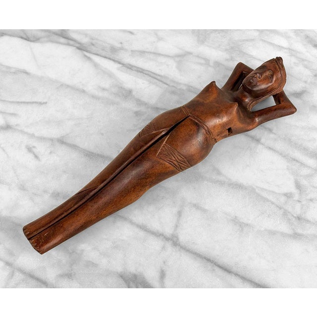 Mid 20th Century Vintage Large Traditional Mahogany Nude Women Figural Nut Cracker For Sale - Image 5 of 9