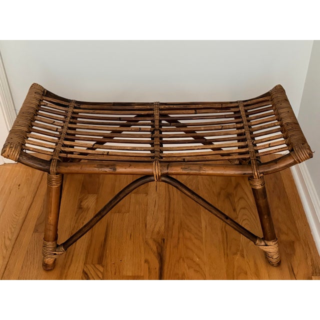 Brown Vintage Bentwood Rattan Bench For Sale - Image 8 of 12