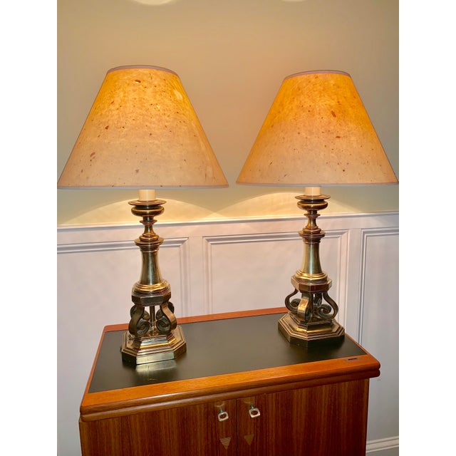 Vintage Mid Century Brass Table Lamps by Stiffel With Shades a Pair Chairish