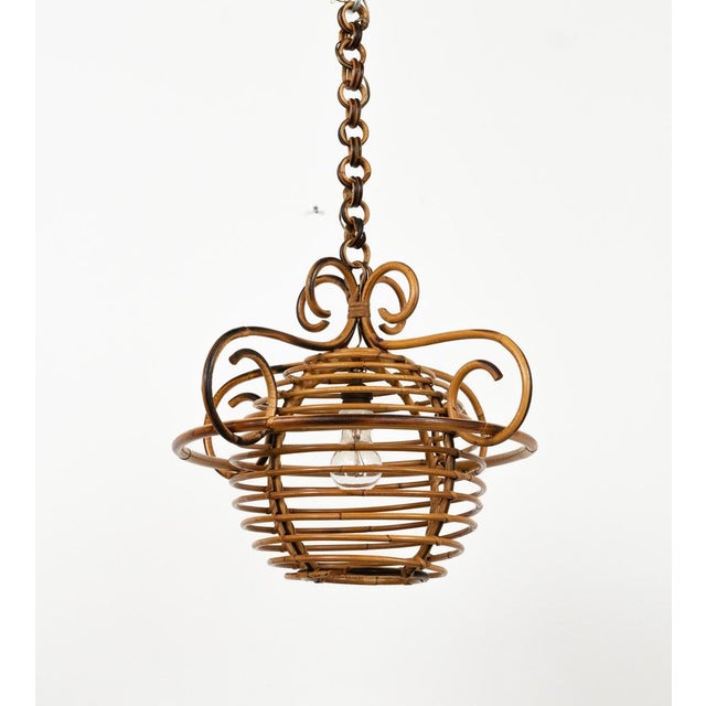 1960s Mid-Century Bamboo and Rattan Chandelier in the style of Louis Sognot, Italy, 1960s For Sale - Image 5 of 12