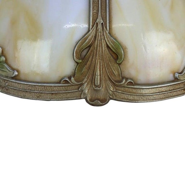 1920s 1920s Arts & Crafts Era Bradley & Hubbard Style 6-Panel Slag Glass Lamp For Sale - Image 5 of 14