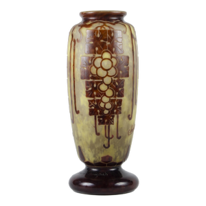 1920s Art Déco French Le Verre Français Hand-Painted Frosted Glass Vase Designed by Charder