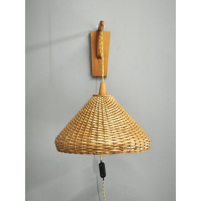Czechoslovak Rattan and Wood Swing Arm Wall Lamp, 1960s For Sale - Image 11 of 13