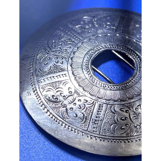 Metal Antique Hmong Hill Tribe Akha Ceremonial Buckle. For Sale - Image 7 of 7