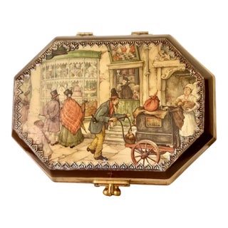 Vintage Anton Pieck Octagonal Illustrated Trinket Box With Velvet Lining For Sale