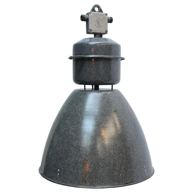 Vintage Industrial Gray Enamel Factory Pendant Lamp For Sale - Image 5 of 5