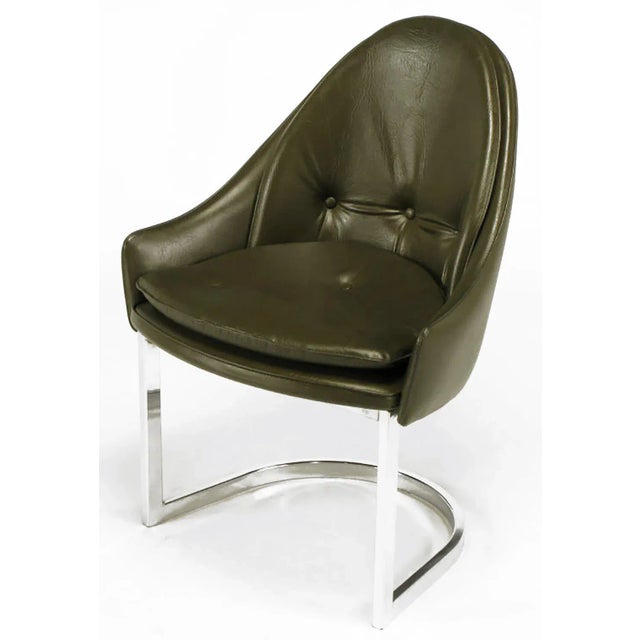 Mid-Century Modern Cantilevered Chrome and Chocolate Brown Spoonback Dining Chairs - Set of 4 For Sale - Image 3 of 7