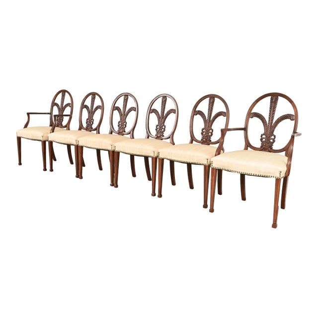 Romweber Antique French Regency Louis XVI Carved Mahogany Dining Chairs, Set of Six For Sale