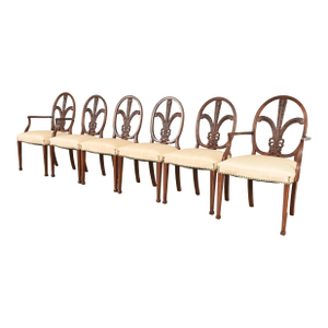 Romweber Antique French Regency Louis XVI Carved Mahogany Dining Chairs, Set of Six
