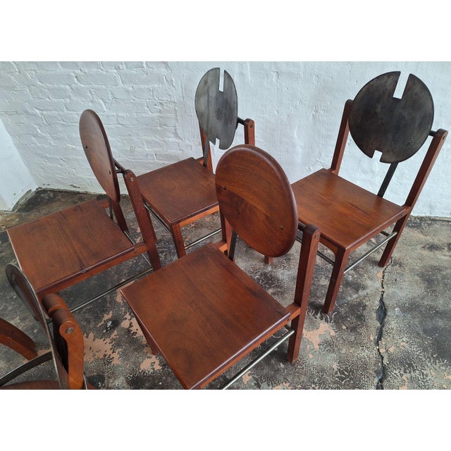 Mid-Century Brutalist Teak and Steel Dining Chairs, Set of 6 For Sale - Image 11 of 18
