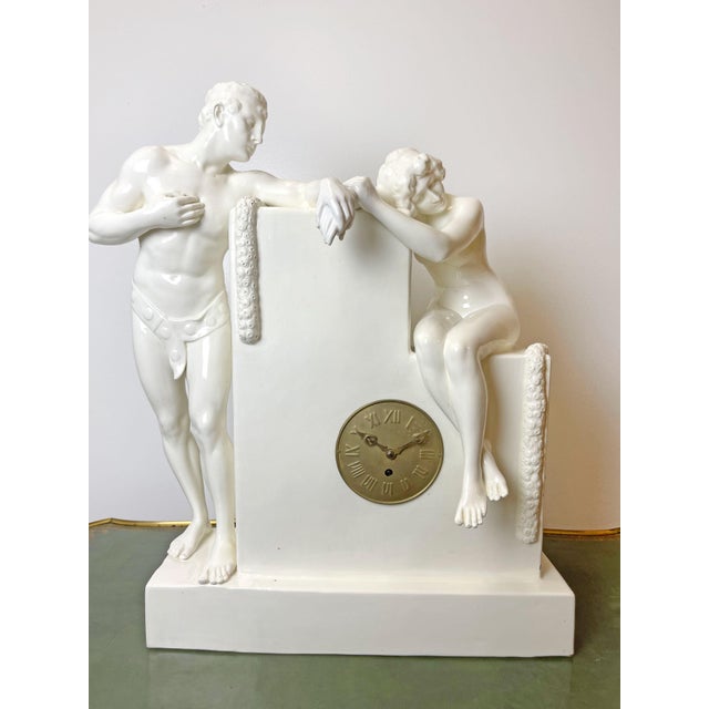 Art Nouveau Goldscheider Pottery Figural Clock. It embodies the Art Nouveau style, characterized by its organic forms and...