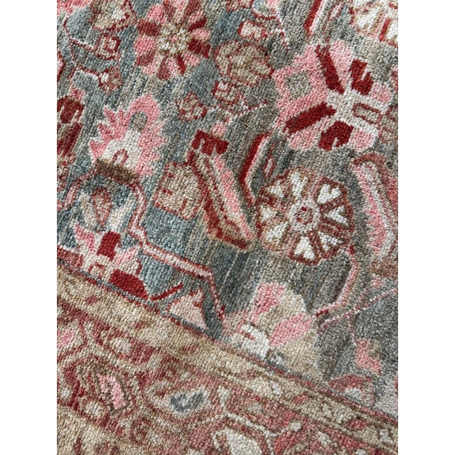 1940s Muted Herati Runner Slate Blue Soft Plush Pile Rug 3.6 x 10 For Sale - Image 10 of 11