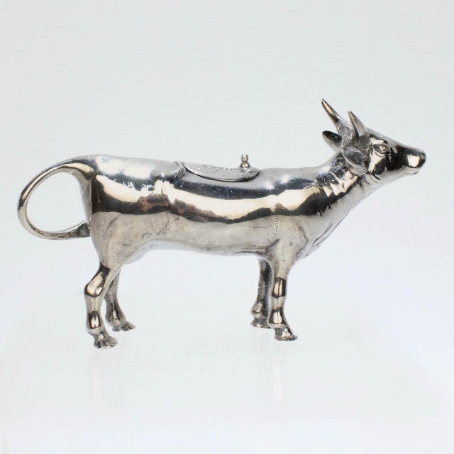 Metal Figural Israel & Son Ltd. Sterling Silver Cow Creamer or Milk Pitcher For Sale - Image 7 of 12