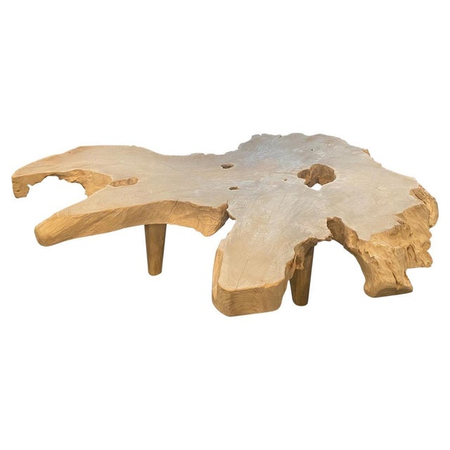 Andrianna Shamaris Amorphous Mid Century Style Bleached Teak Wood Coffee Table For Sale - Image 15 of 18