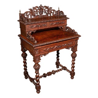 Antique Correspondence Desk, Scottish Oak Writing Table, Gothic Taste, Victorian For Sale