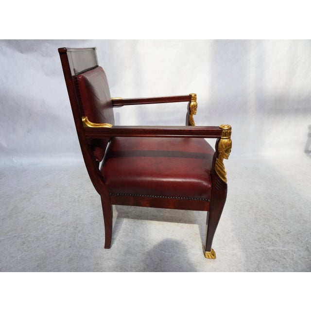 Mid 20th Century Red Leather Empire Style Armchair With Gilded Figures For Sale In Los Angeles - Image 6 of 11