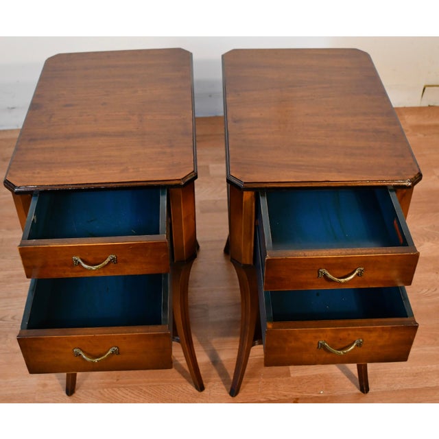 Wood 1940s Shaw Decorating Corp English Regency Satinwood Pair Side Tables End Tables For Sale - Image 7 of 14