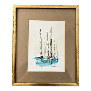 Vintage Nautical Acrylic Painting by Edward Cathony, Circa 1950s