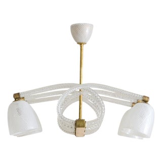 Italian Reticello Murano Glass Chandelier Attributed to Ercole Barovier, 1940s For Sale