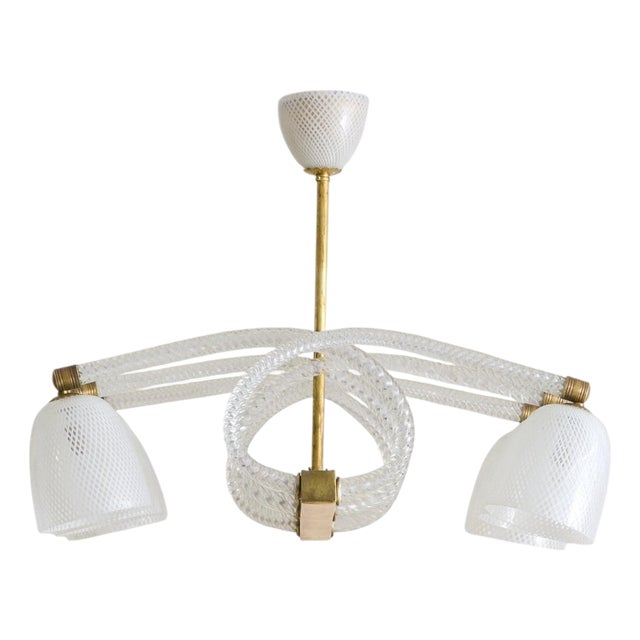 Italian Reticello Murano Glass Chandelier Attributed to Ercole Barovier, 1940s For Sale
