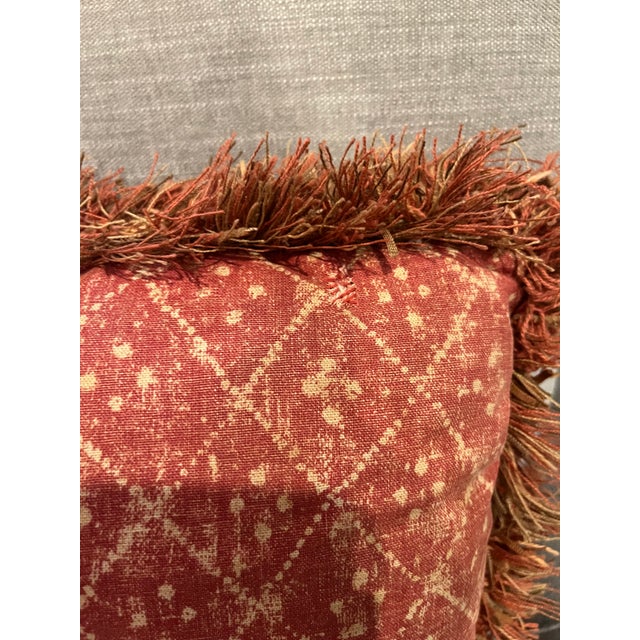 Contemporary Traditional Osborne & Little Square Rust Custom Pillows with Fringe Trim - a Pair For Sale - Image 11 of 14