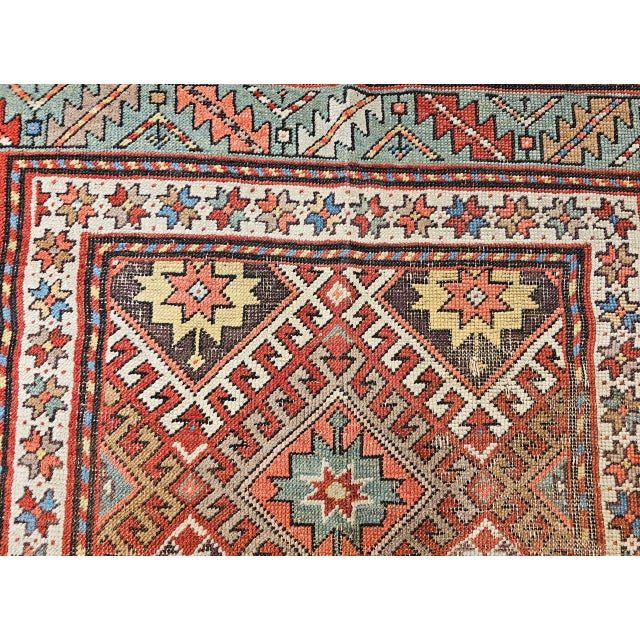 Antique Caucasian Kazak Area Rug, Handwoven Allover Design, Red & Green, 5' x 8' For Sale - Image 17 of 18
