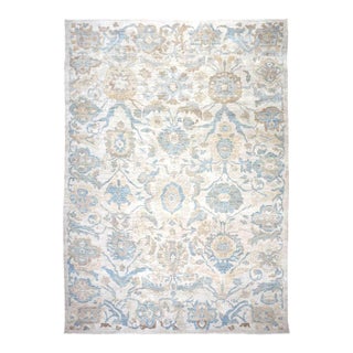 21st Century Persian Sultanabad Wool 10x14 Ivory, Tan & Blue Handmade Area Rug #1141086 For Sale