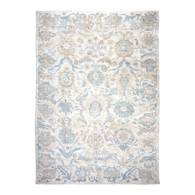 21st Century Persian Sultanabad Wool 10x14 Ivory, Tan & Blue Handmade Area Rug #1141086 For Sale