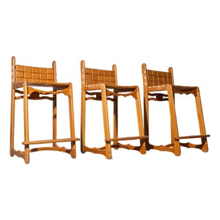 Vintage Studio Handcrafted Oak Counter Stools by John M. Toy - Set of 3 For Sale