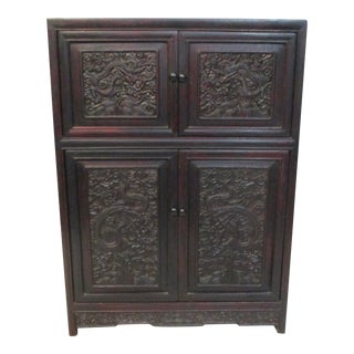 Chinese Miniature Rosewood Carved Armoire For Sale