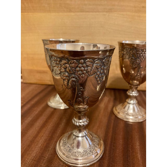 Mid-Century Modern 1940s Silverplate Wine Goblets With Grapes- Set of 5 For Sale - Image 3 of 8