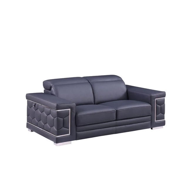 Casa Milano Favo Navy Blue 3-Piece Leather Match Living Room Set For Sale - Image 4 of 8