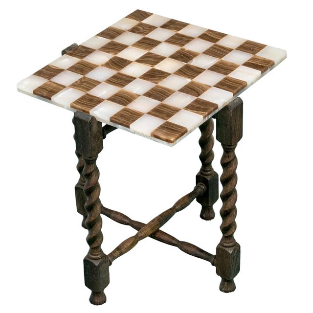 Stone 1980s Rare and Distinct Handcrafted Onyx and Marble Chess Set on Jacobean Style Wooden Frame For Sale - Image 7 of 13