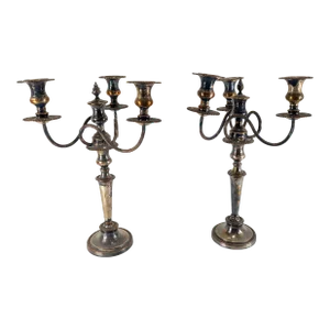 19th Century Pair of English Bloody Sheffield Silver Plate Candelabra Candlesticks