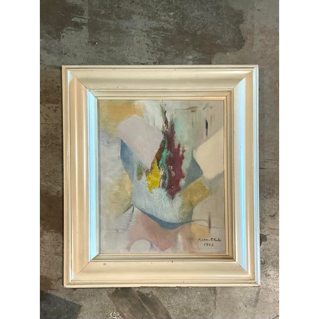 Burgundy Vintage Original Abstract Oil Painting on Canvas For Sale - Image 8 of 8