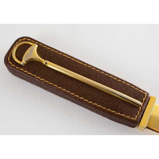 Gucci Gucci Brown Leather Desk Letter Opener with Gilded Equestrian Motif, circa 1970 For Sale - Image 4 of 14
