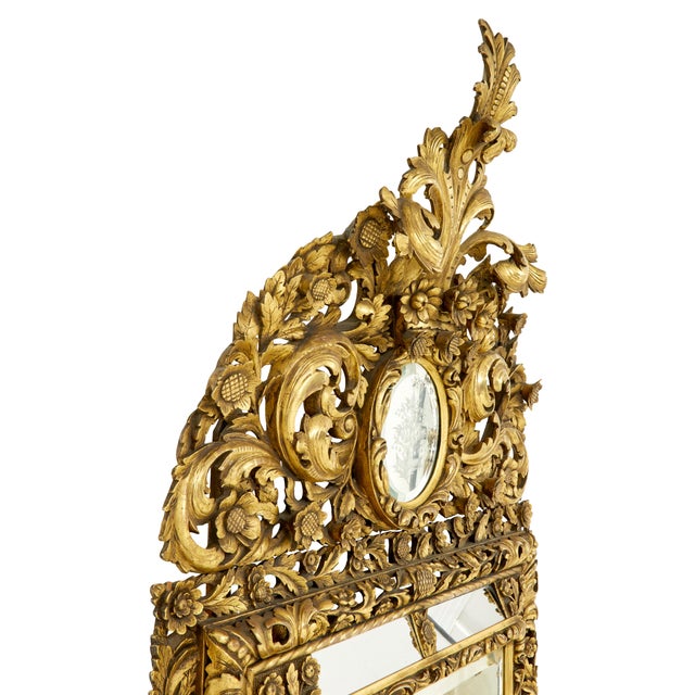 1900 - 1909 Antique Baroque Influenced Cushion Mirror in Carved Wood, 1905 For Sale - Image 5 of 8