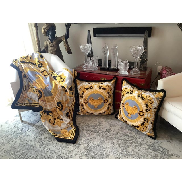 Textile Versace Style XL Custom Made Lion & Urn Velvet Pillows- a Pair For Sale - Image 7 of 13