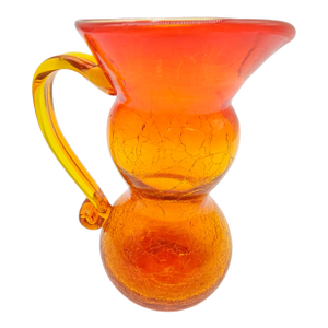 Mid-Century Modern Amberina Crackle Glass Pitcher Vase by Rainbow Glass Co – Persimmon Hue